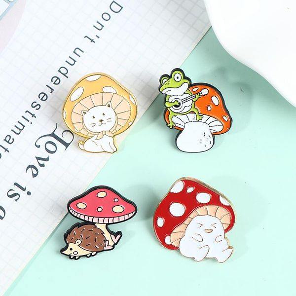 

pins, brooches mushroom cat hedgehog and froggo hard enamel pin, cute, kawaii, nature, outdoors lapel pins badge brooch, Gray