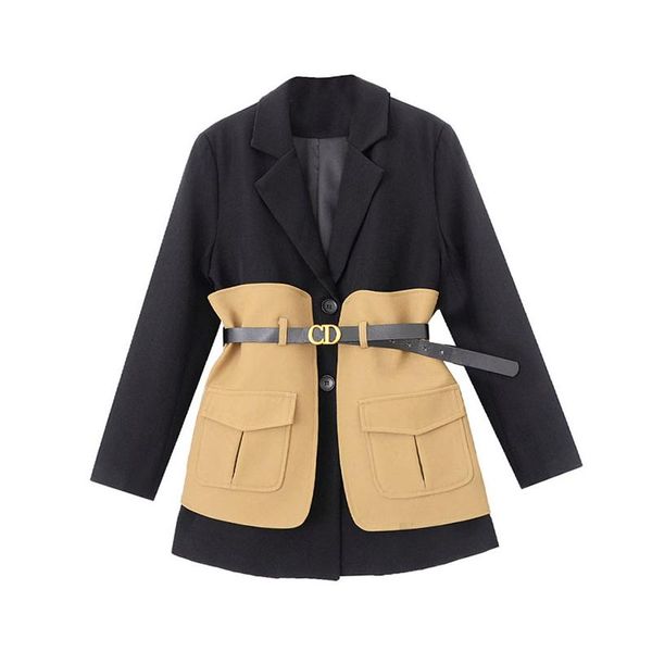 

women's suits & blazers [ewq] women blazer color matching fake two retro jackets all match casual loose suit coat female tide autumn 20, White;black
