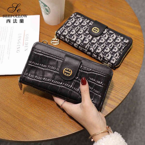 

wallet mobile phone bag female messenger 2021 fashion leather multi card women's one shoulder large capacity, Red;black