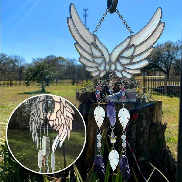

garden decorations handmade little angel wings feathers wind chimes stained home window hanging craft bedroom outdoor yard decoration