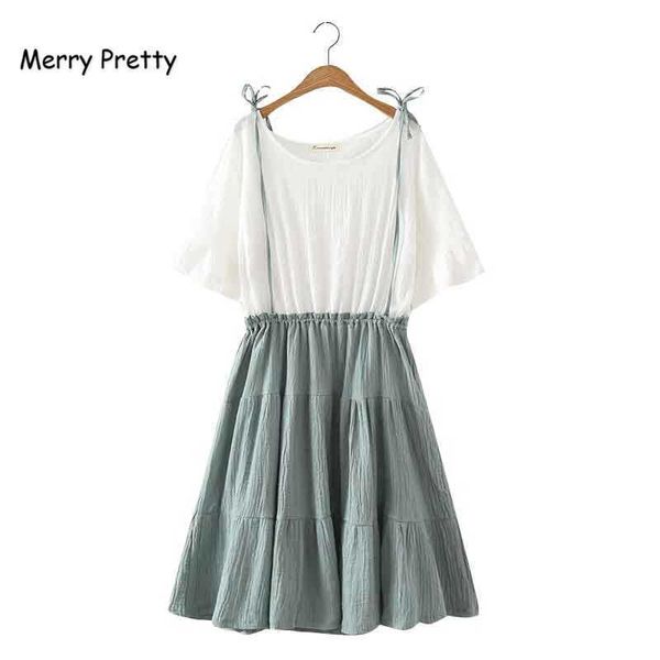 

merry pretty autumn dress women fake 2 piece cotton linen patchwork dresses female short sleeve sweet a-line vestidos mujer 210526, Black;gray