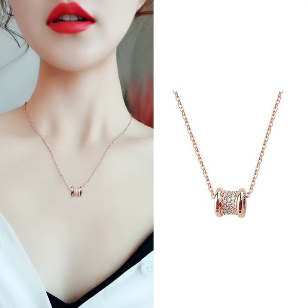 

cz micro pave titanium steel cylinder pendant necklace rose gold plating women jewelry, Silver