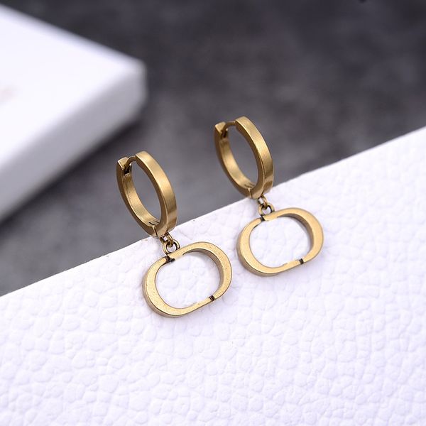

retro trend fashion earrings new letters golden brass material 925 silver needle women earrings supply nrj