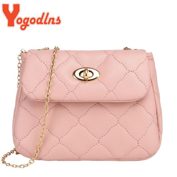 

yogodlns women chains sling shoulder bags 2021 linger design fashion girls pu leather crossbody plaid pack cross body