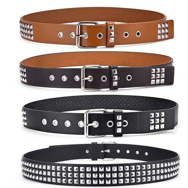 

punk men's belt pyramid rivet grab bead pants fashion designer women for woman belts, Black;brown