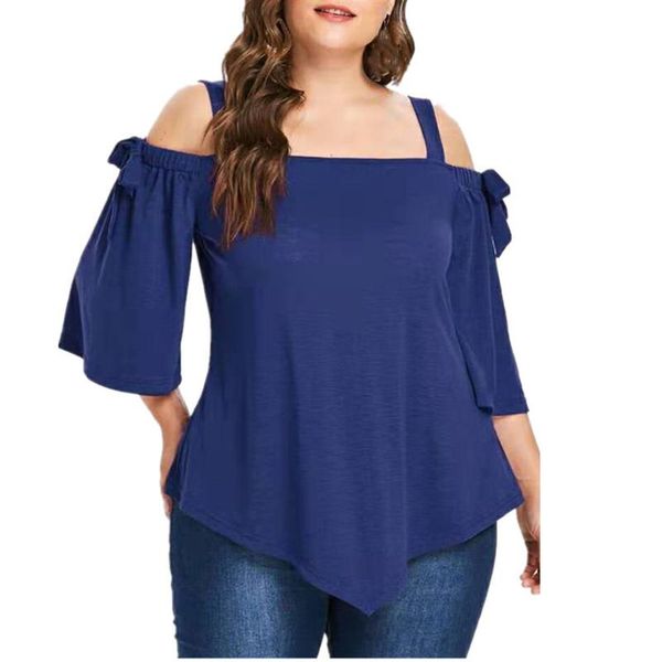 

women's blouses & shirts black blouse women 2021 summer asymmetric plus size female cold shoulder shirt casual tunic blusa feminina, White