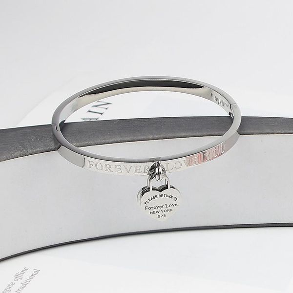 

bangle classic stainless steel gold colour bracelets & bangles wholesale jewelry fine double peach heart love female, Black