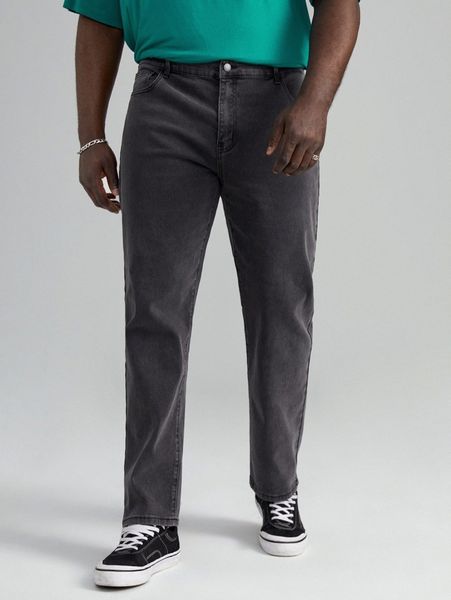 

extended sizes men slant pocket straight leg jeans x9vw#, Blue