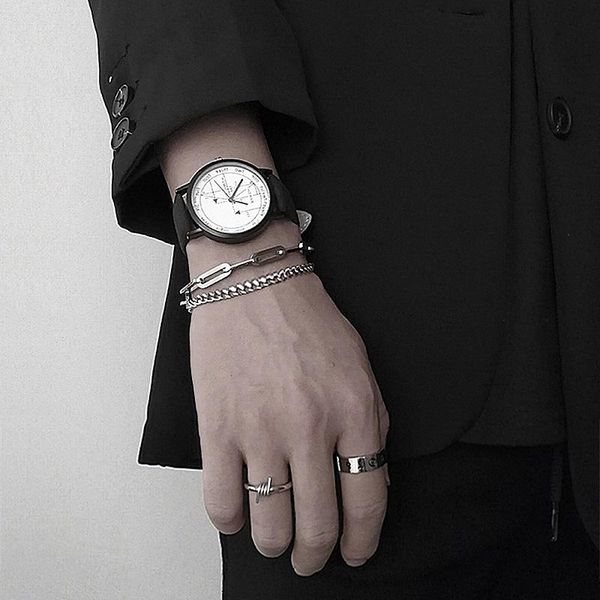 

link, chain simple and cold style fashion trend double-layer bracelet ins design sense of personality exaggerated, Black