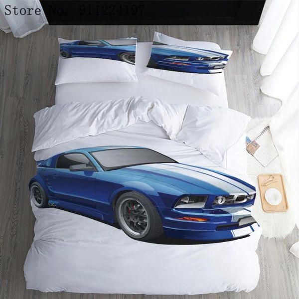 

bedding sets 3d printed blue sports car set 2/3pcs soft quilt cover solid color duvet twin full  king size home textiles