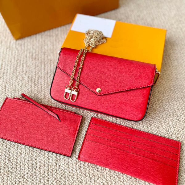 

bag holderthree-piece wallet embossed letters flower leather bag fashion chain shoulder portable mini card case with original box wholesaleh