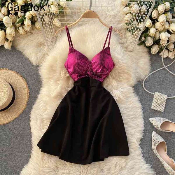 

dresses women summer v-neck spaghetti strap patchwork club party dress slim fashion ladies wild vestidos 210531, Black;gray