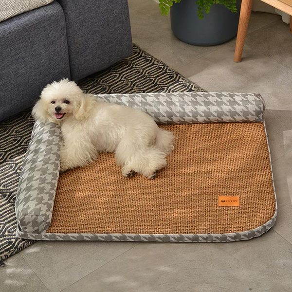 

kennels & pens summer bamboo mat cat bed house kennel cushion rattan rug dog pet beds for dogs cama gatos
