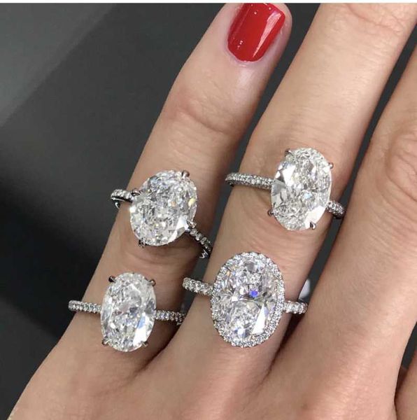 

style 925 sterling silver 6ct oval cut simulated diamond wedding engagement cocktail women gemstone rings luxury fine jewelry cluster, Golden;silver