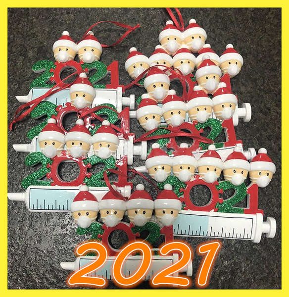 Novo 2021 Decoração de Natal Ornamentos Quarentine Família de 1-7 cabeças DIY Tree Acessórios de pingente com resina de corda Atacado 59911