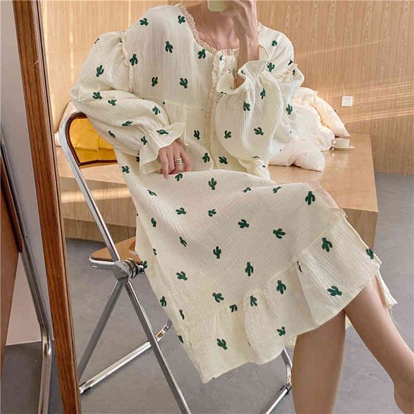 

sleepwear homewear cotton sweet casual vintage nightwear retro elegant loose night pajamas, Black;red