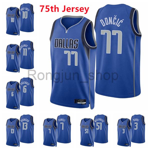 

2021-22 75th anniversary diamond printed mens basketball luka doncic 77 kristaps porzingis 6 tim hardaway jr boban marjanovic brunson powell, Black