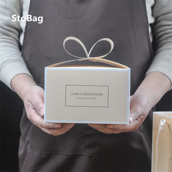 StoBag 10 Stück Schleife, rosa Kuchenpapierbox, Hochzeit, Geburtstag, Partyzubehör, Kuchendekoration, Backthema, personalisieren Sie Boxen, tragbare Tasche 210602