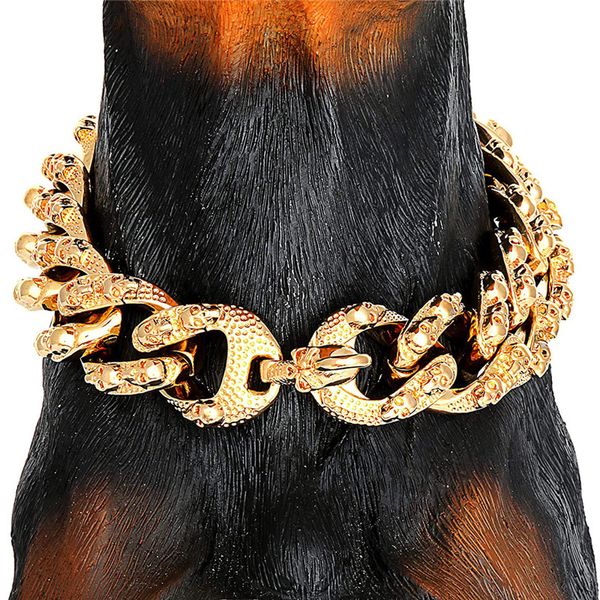 Na moda impresso pet colarinho de aço inoxidável ouro banhado a ouro Colares Doberman Bulldog Pug Pug Supplies