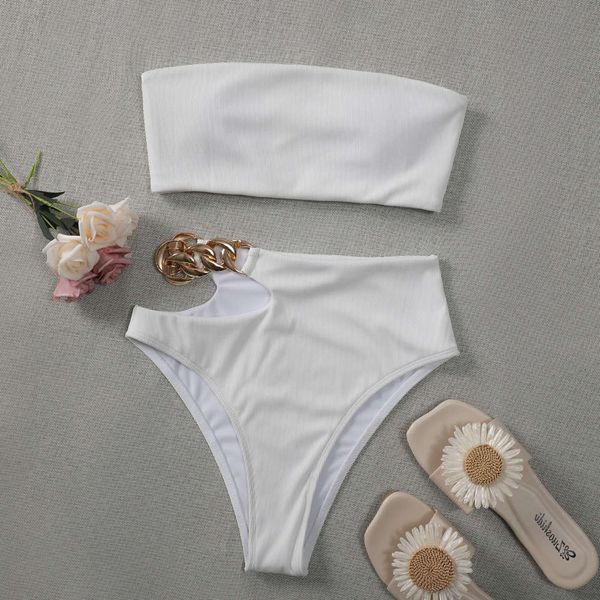 

2020bikini solid cut out bikini split swimsuit 21, White;black