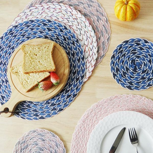 

mats & pads round polyester placemat non-slip insulation home decor coffee cup mat kitchen accessories decoration supplies