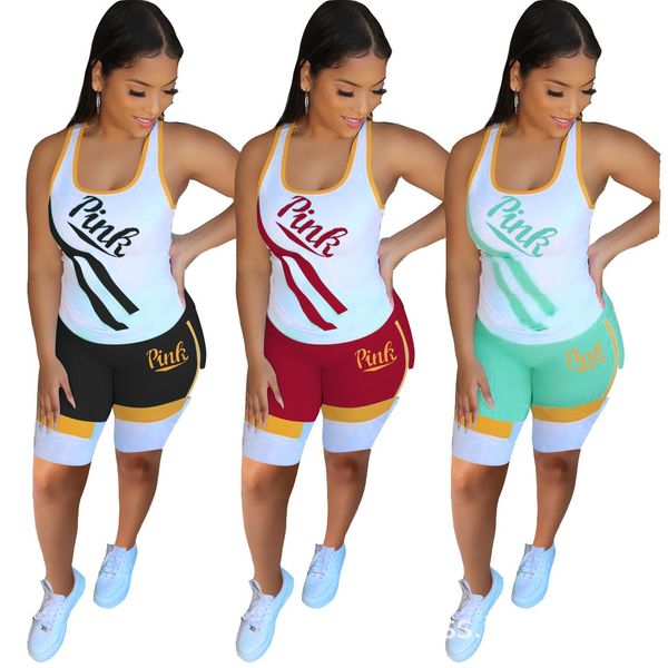 

stylish sports suit 2021 summer tracksuits women's lettered print vest two piece set, Gray