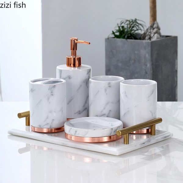 

bath accessory set marble texture bathroom shower gel bottle mouthwash cup toothbrush holder soap dishes storage tray ceramic supplies