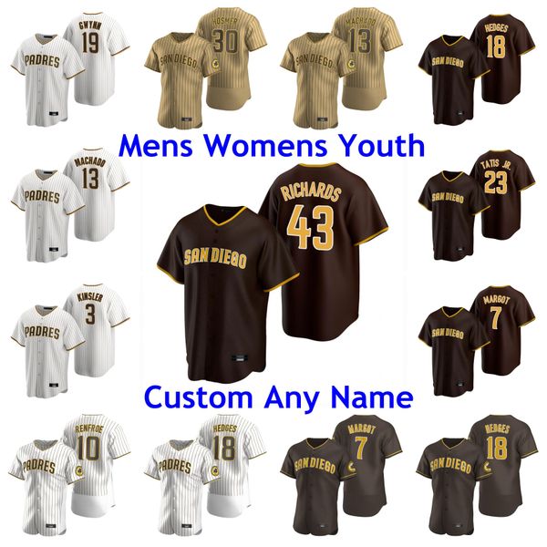 

men women youth san diego 13 manny machado jerseys 23 fernando tatis jr. 19 tony gwynn eric hosmer greg garcia 2020 season baseball jerseys, Blue;black