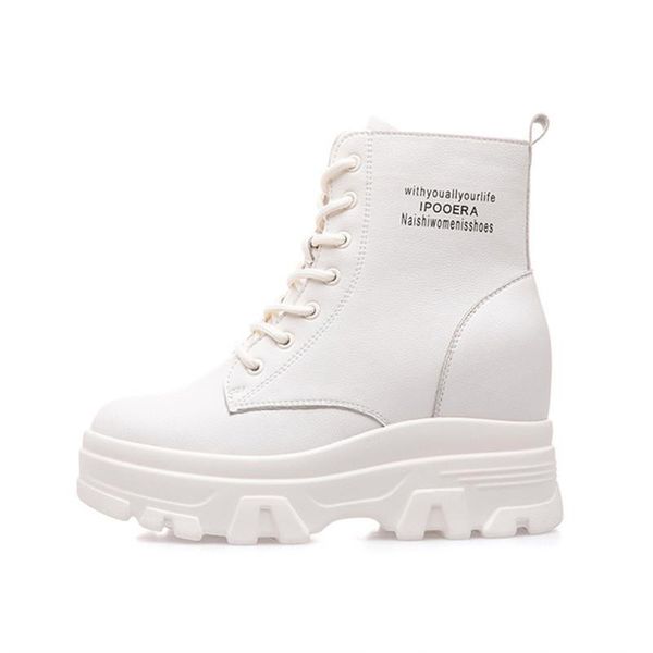 

boots autumn and winter leather laced women's thick platform snow, Black