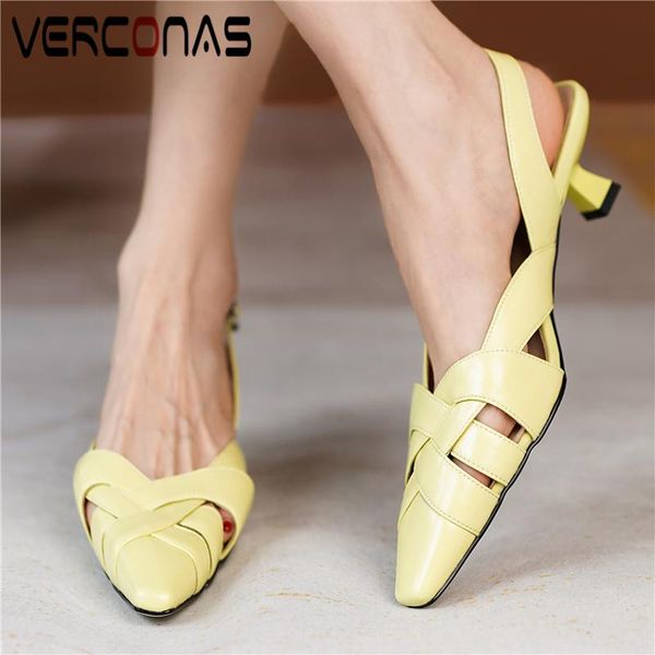 

sandals verconas women 2021 arrival summer fashion concise weave genuine leather thin heels casual working shoes woman basic, Black