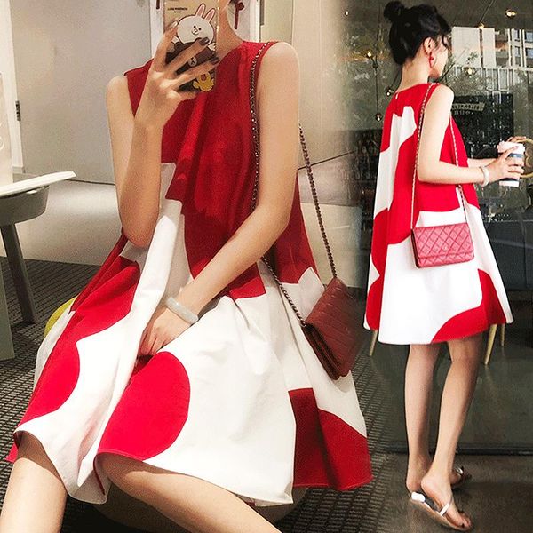 

casual dresses fashion woman dress sundress summer women sleeveless print vestido female plus size loose sl569, Black;gray