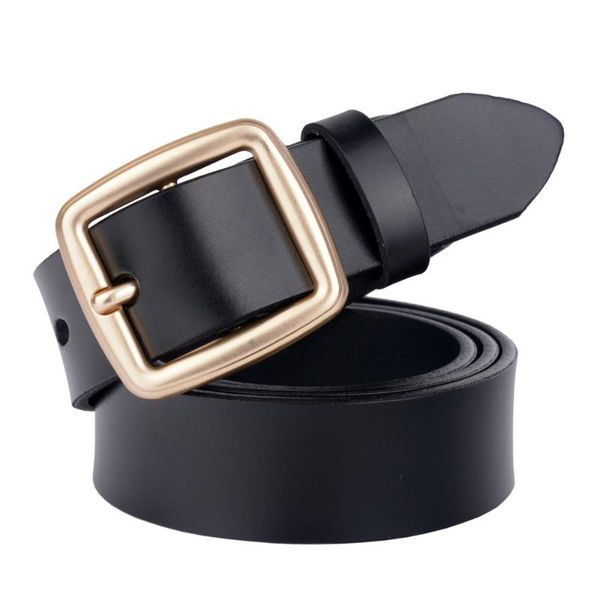 

belts 2021 ceinture femme belt hand real leather women strap gold pin buckle casual style luxury female, Black;brown