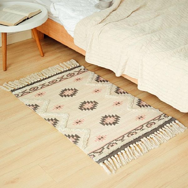 

carpets nordic style cotton for living room tassels yarn dyed 60x90cm rugs bedroom geometric home carpet floor mat area rug