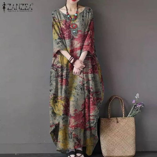 

casual dresses plus size women's floral sundress 2022 vintage autumn maxi dress long sleeve printed vestidos female cotton robe, Black;gray