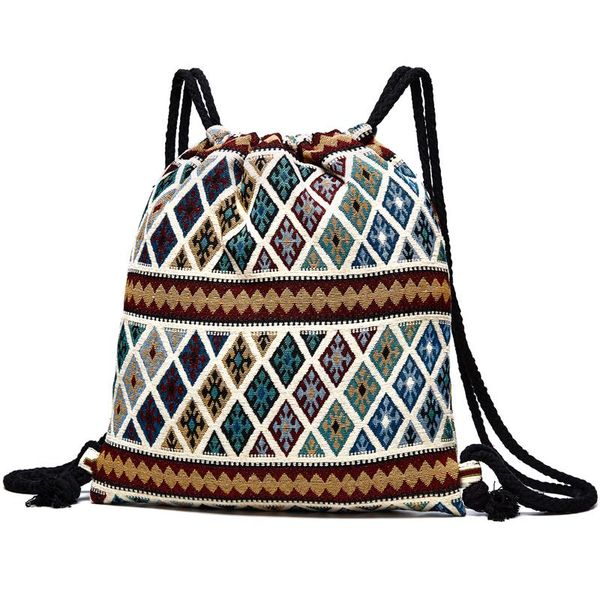 

annmouler canvas shoulder bag vintage backpack for women bohemian style hobo travel storage organizer drawstring