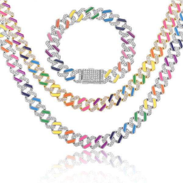 

miami ice zircon necklace, men's and women's, hip hop style, diamond inlay, multicolor, jewelry, gift, 12mm q0809, Silver