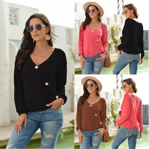 

women's t-shirt v-neck long sleeve slim waffle medium length r33v, White