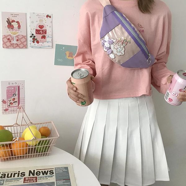 

duffel bags cartoon castle women chest bag candy color ladies' cute crossbody & shoulder design belt waist purse for girls