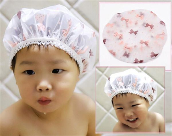 

pc kids shower cap waterproof elastic bath hat cleaning cute caps