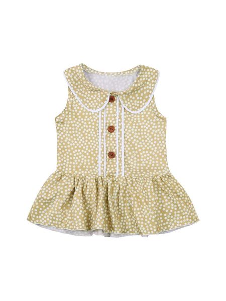 

1-4years kids baby girls sleeveless doll collar dress stylish polka dot/floral for children girl's dresses, Red;yellow
