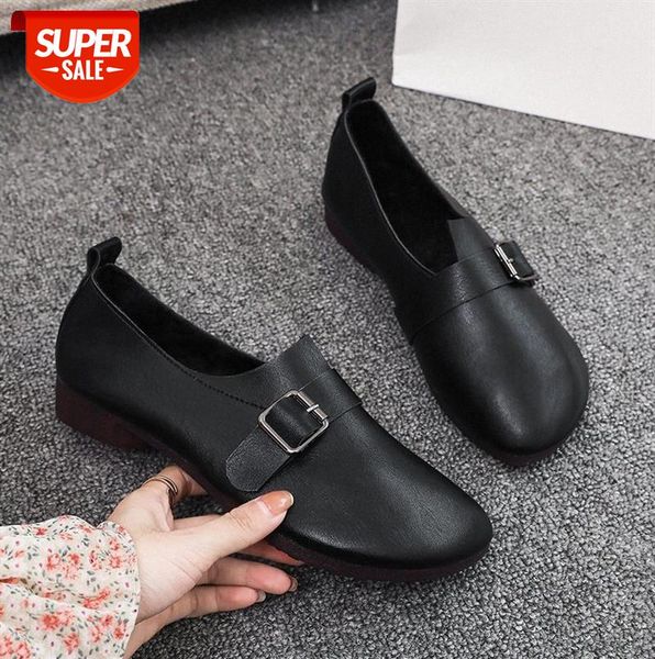 

retro small leather shoes soft sole student flat single women's pedal peas #mj3e