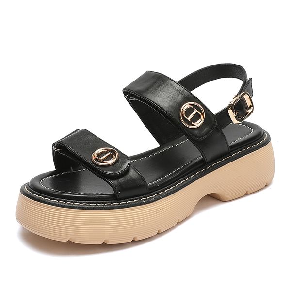 

trends sandals summer new flat british wind velcro embroidery thick-soled casual casual roman fragrance designer shoes star, Black