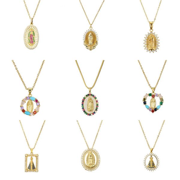 

brand necklace virgin mary pendant gold bijoux crystal women fashion catholic jewelry, Silver