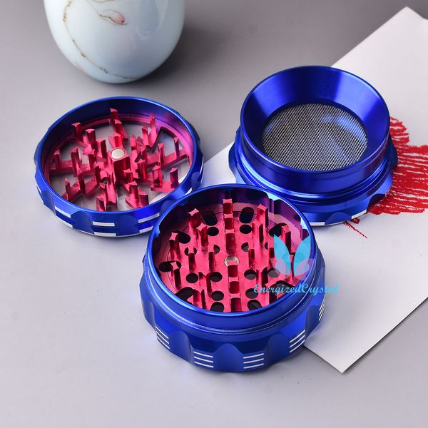 Blue and Red 4-camada Peças de alumínio Metal Herb Tobacco Grinder Brusher