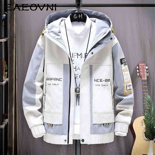 

eaeovni fashion mens hooded jacket japanese streetwear autumn winter jacket men hoodie outwear coat patchwork letter jackets 210923, Black;brown