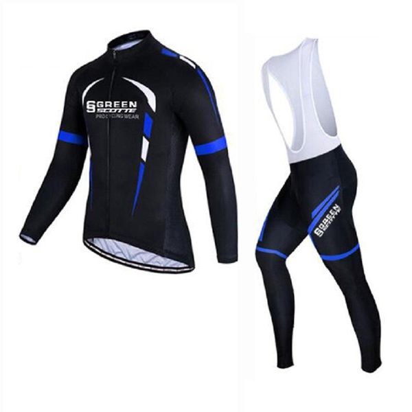 

racing sets 2021 gs green scotte long sleeve men breathable cycling jersey set mtb bike clothing bicycle clothes ropa ciclismo sport suit, Black;blue