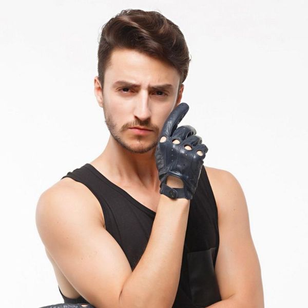 

five fingers gloves men' fashion genuine sheepskin leather tactical half-finger motorcycle riding glove sports gym mittens s2181, Blue;gray