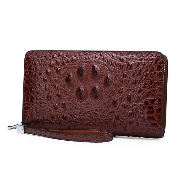 

business large clutch wallets for men high-grade crocodile pattern split leather men's travel wallet phone bag, Red;black