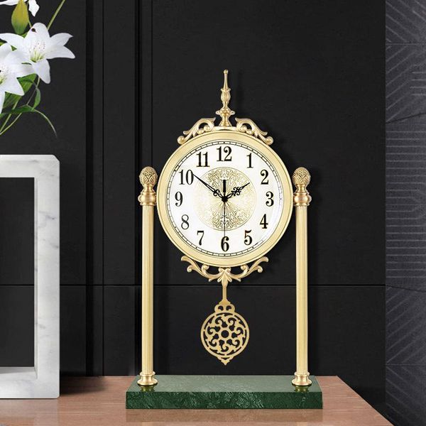 

european style light luxury living room desk clock porch large ornaments mute roman floral decoration copper marble & table clocks