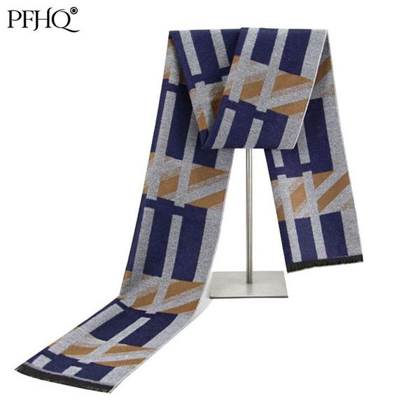 

scarves pfhq men's and women's business casual cotton fashion color block patchwork british style decorative warm scarf 21e5000, Blue;gray